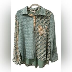 Miss Me Women's Cara Button Down Long Sleeve Top Multicolor Green Size Medium